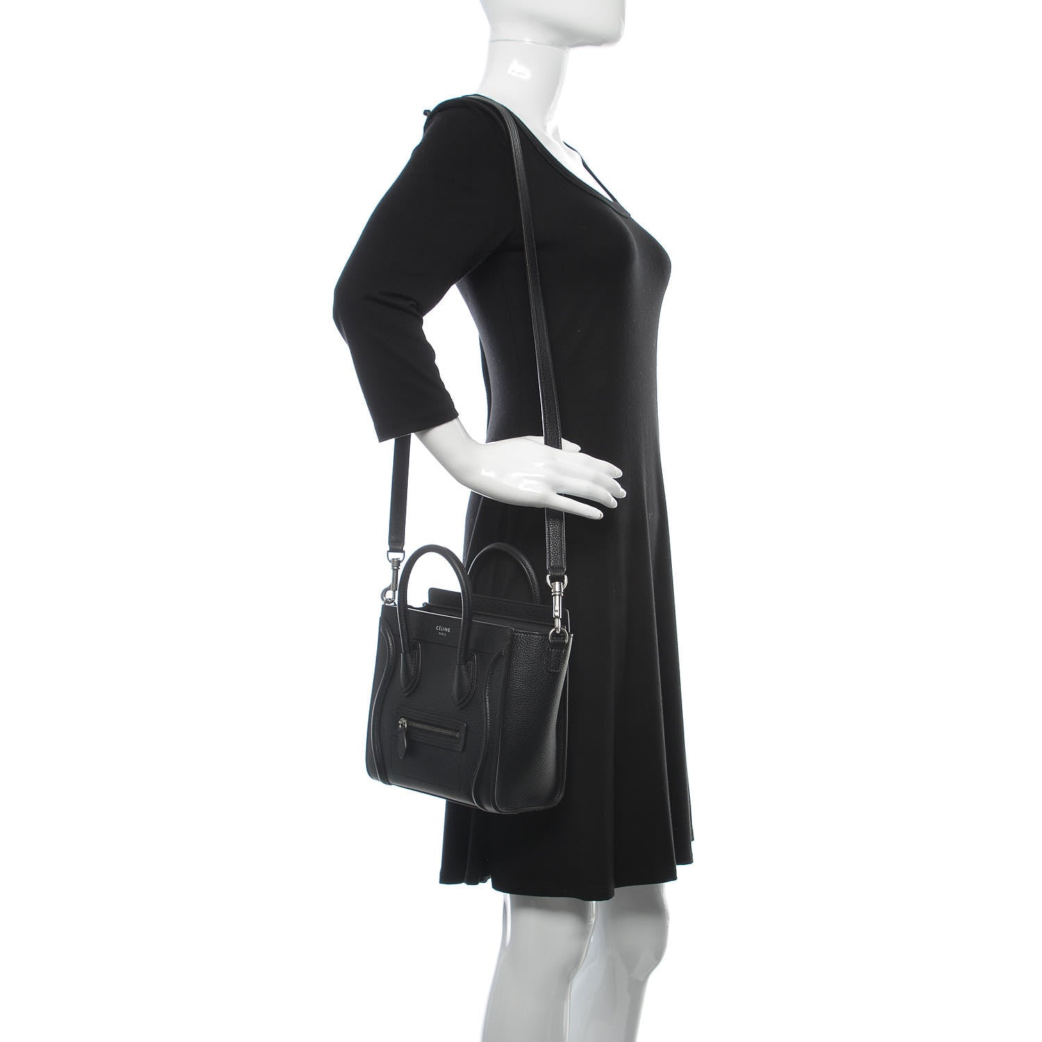 Celine Drummed Calfskin Nano Luggage Black 2 of 10
