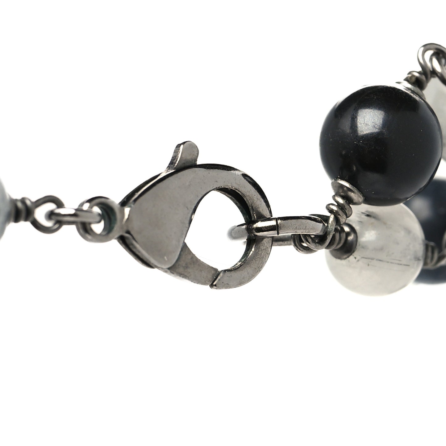 Pearl Beaded CC Long Necklace Silver Black