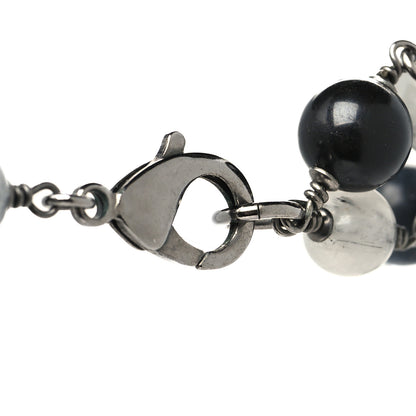 Chanel Pearl Beaded CC Long Necklace Silver Black 4 of 5