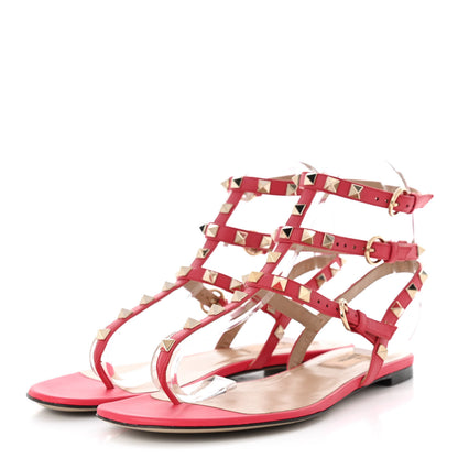 Valentino Garavani Calfskin Nappa Rockstud Ankle Wrap Flat Thong Sandals 37 Fragola 3 of 10