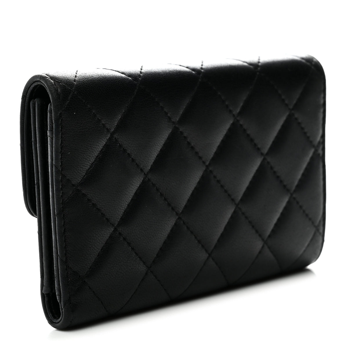 Lambskin Quilted Small Flap Wallet Black