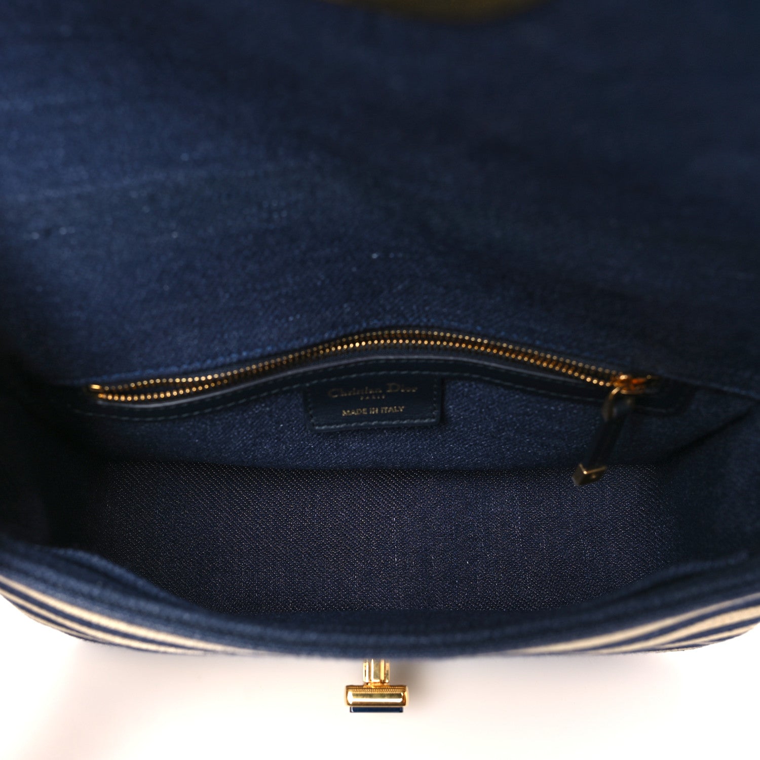 Christian Dior Canvas Striped Cannage Medium Caro Bag Beige Navy 5 of 11