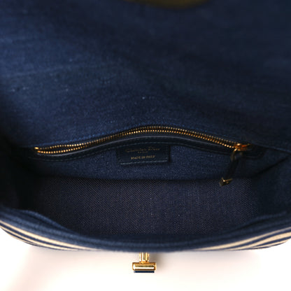 Christian Dior Canvas Striped Cannage Medium Caro Bag Beige Navy 5 of 11