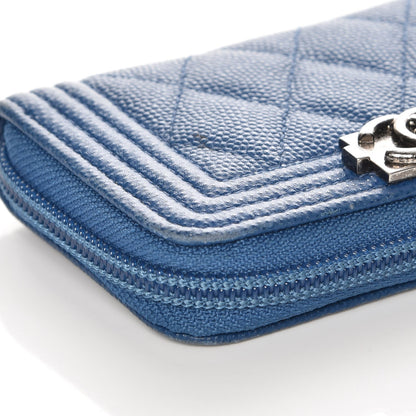 Chanel Caviar Quilted Boy Zip Around Coin Purse Wallet Blue 10 of 12