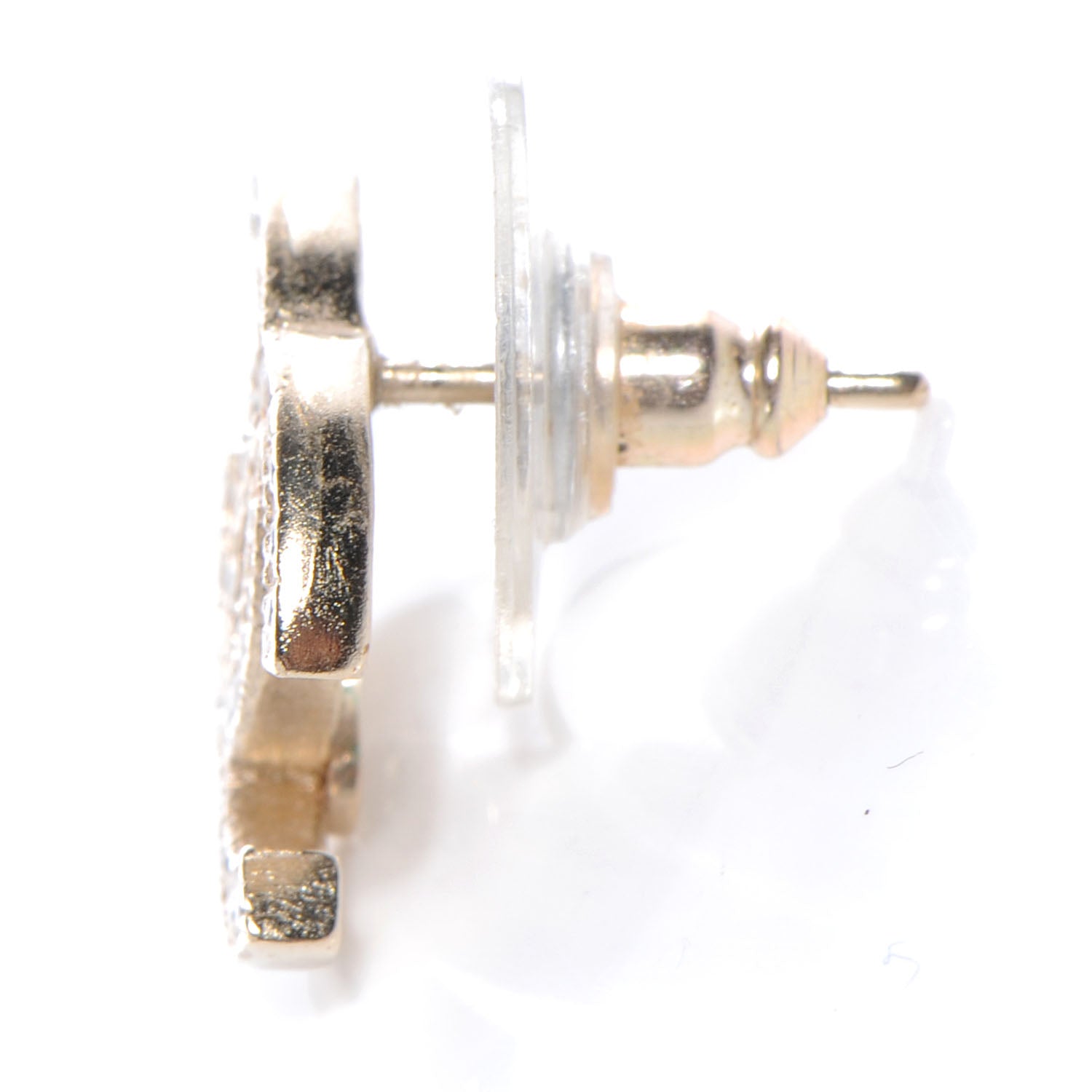 Chanel Crystal CC Pierced Earrings Gold 3 of 5