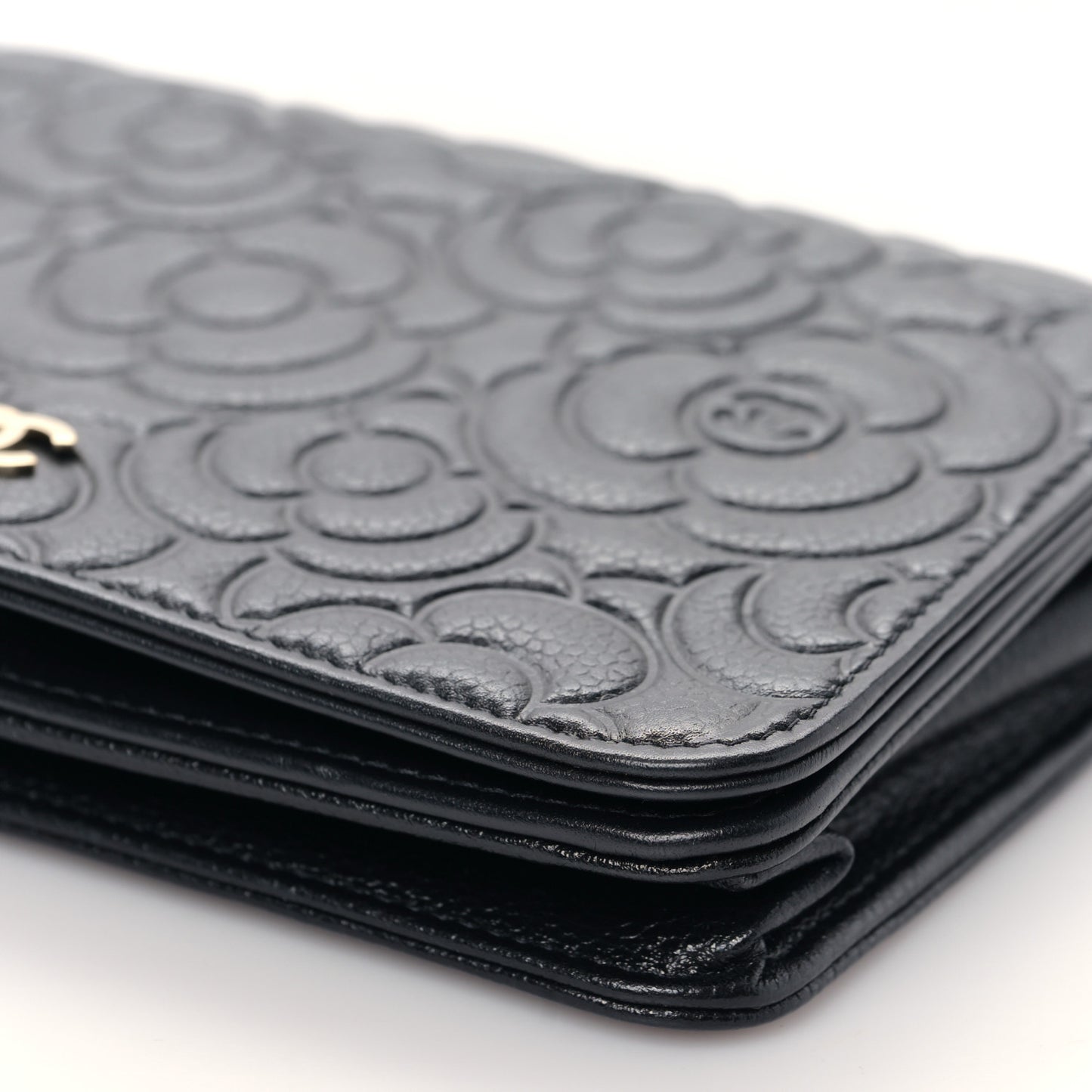 Caviar Camellia Embossed Wallet On Chain WOC Black