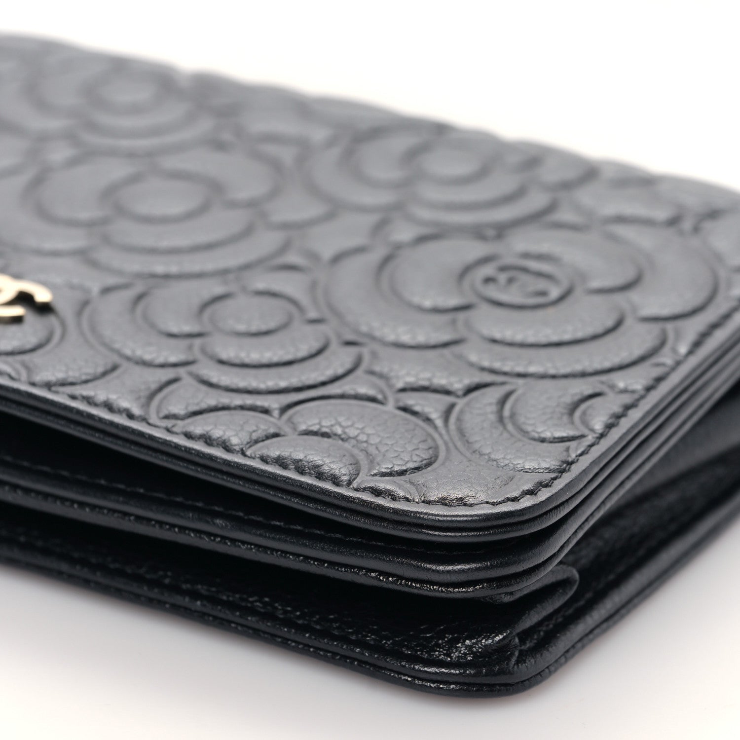 Chanel Caviar Camellia Embossed Wallet On Chain WOC Black 9 of 10