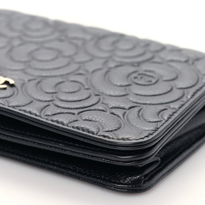 Chanel Caviar Camellia Embossed Wallet On Chain WOC Black 9 of 10