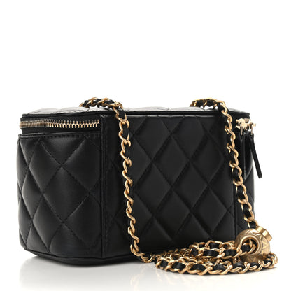 Chanel Lambskin Quilted Pearl Crush Small Vanity Case With Chain Black 3 of 9