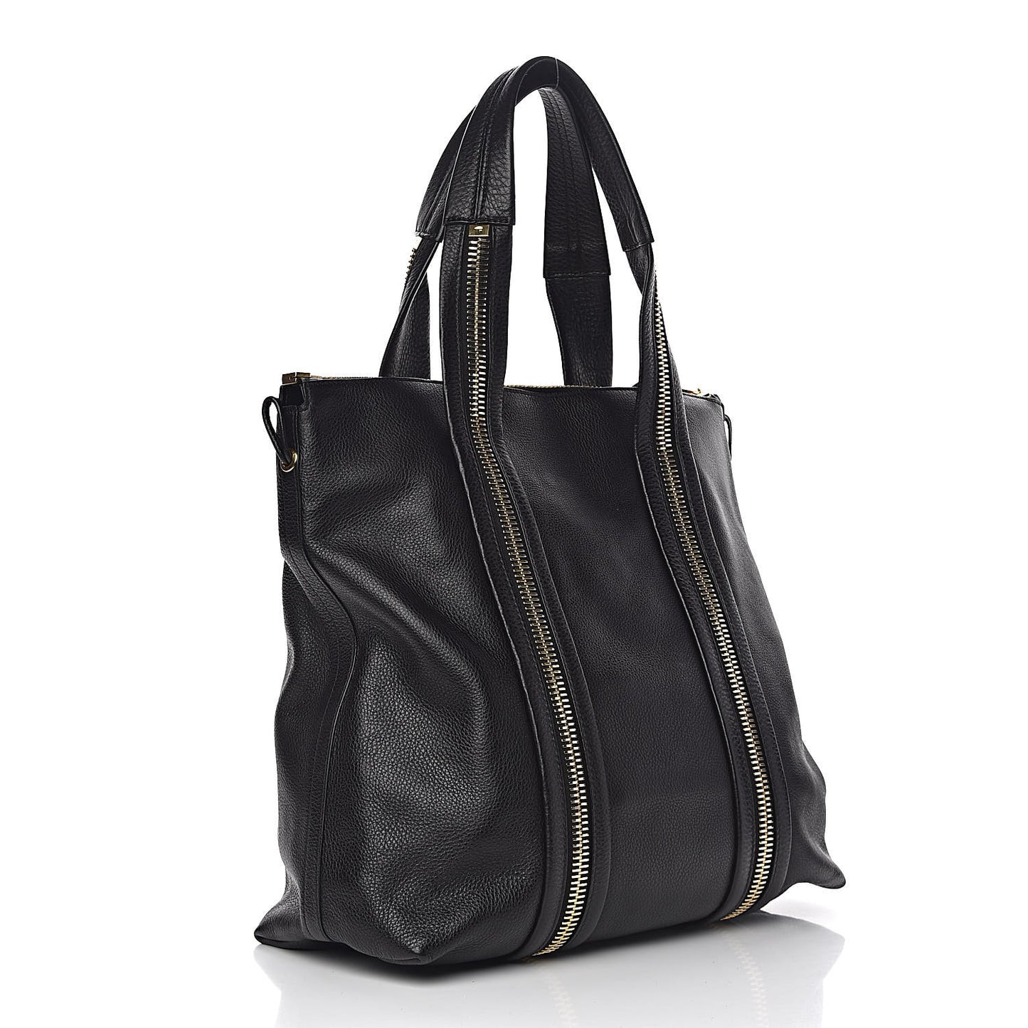 Pebbled Calfskin Medium Amber Zip Tote Black