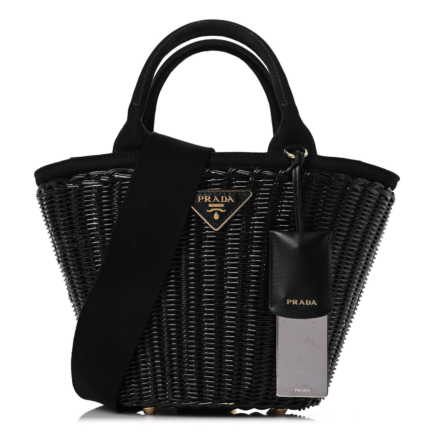 Wicker Canvas Shoulder Bag Black