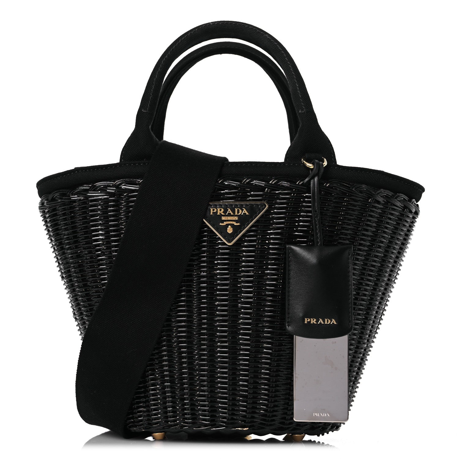 Prada Wicker Canvas Shoulder Bag Black 3 of 16