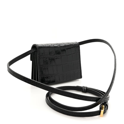 Tom Ford Calfskin Crocodile Embossed Mini T Clasp Accordion Wallet With Strap Black 3 of 9