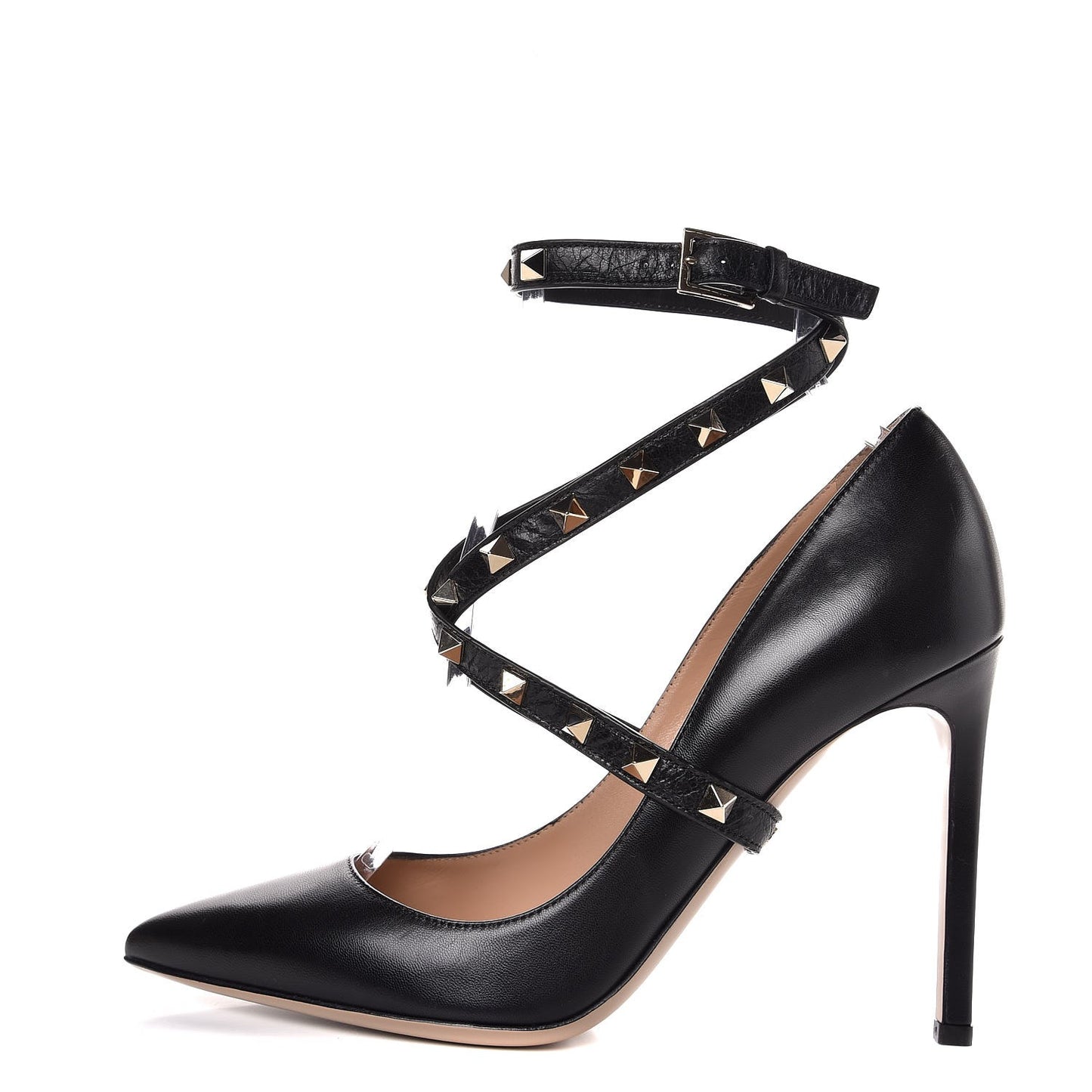 Nappa Rockstud Studwrap Strap 105mm Pumps 38.5 Black