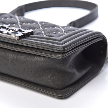Chanel Crumpled Lambskin Small Studded Boy Flap Dark Gray 10 of 11