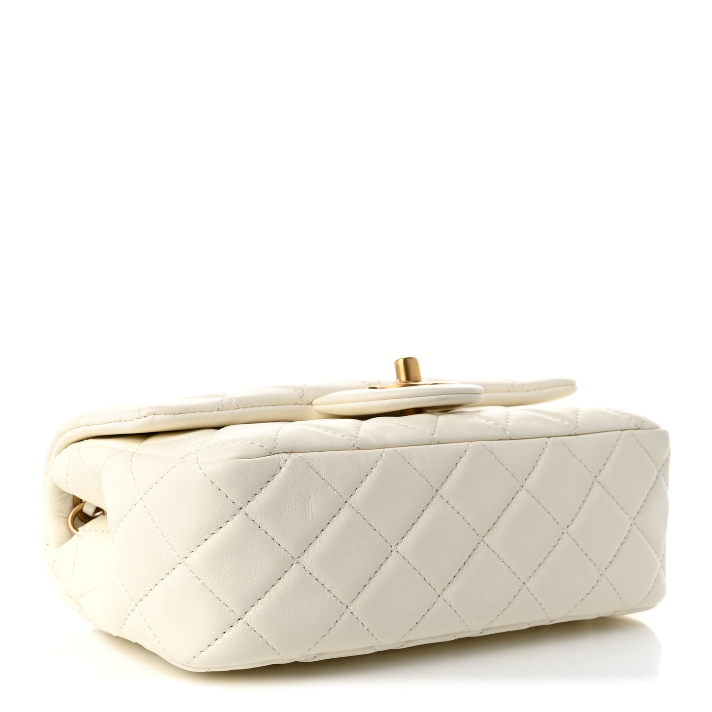 Lambskin Quilted Mini Rectangular Pearl Crush Flap White