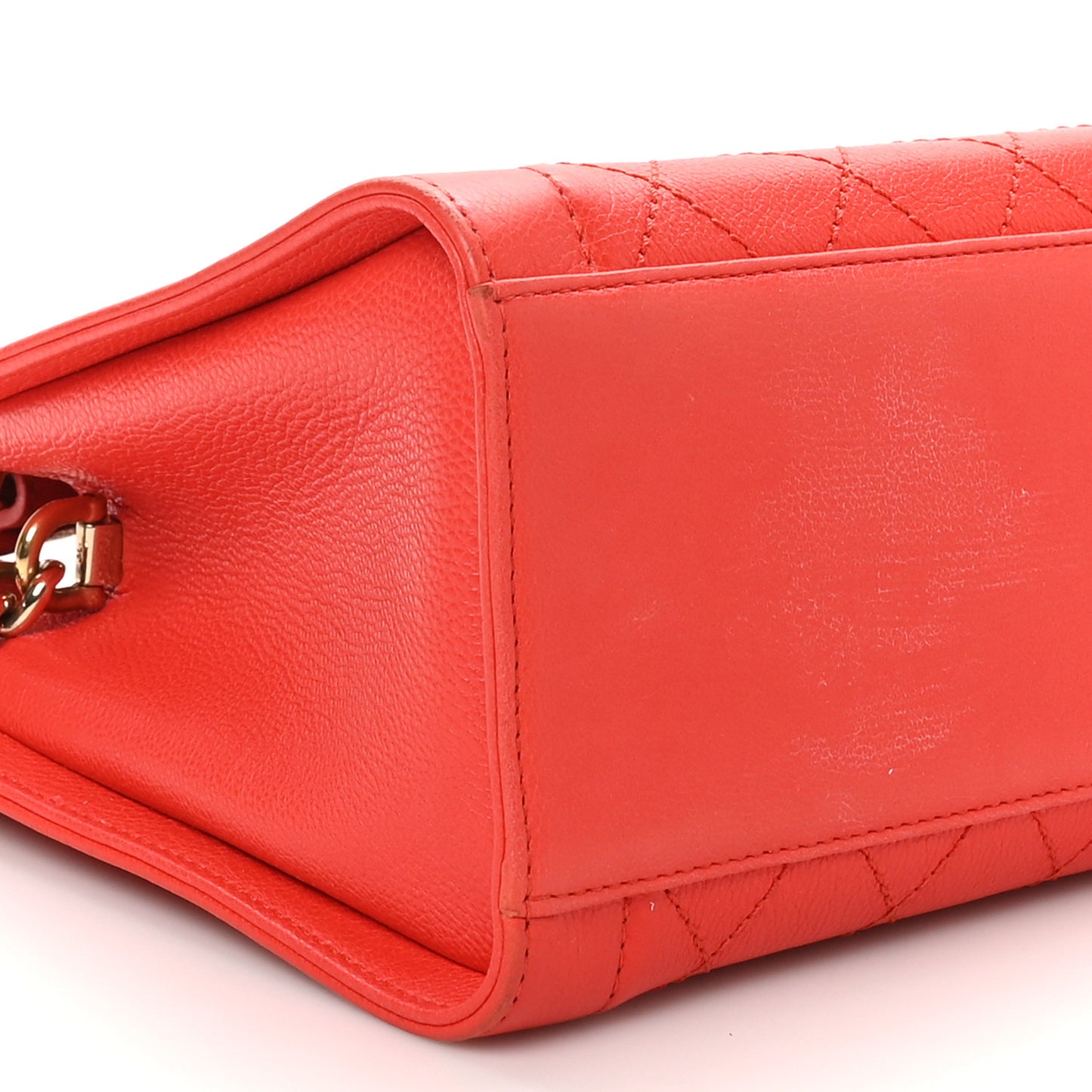 Grained Calfskin Stitched Small Label Click Shopper Tote Red