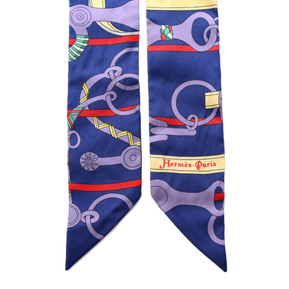 Hermes Silk Panoplie Equestre Twilly Bleu Jaune Rouge 2 of 5