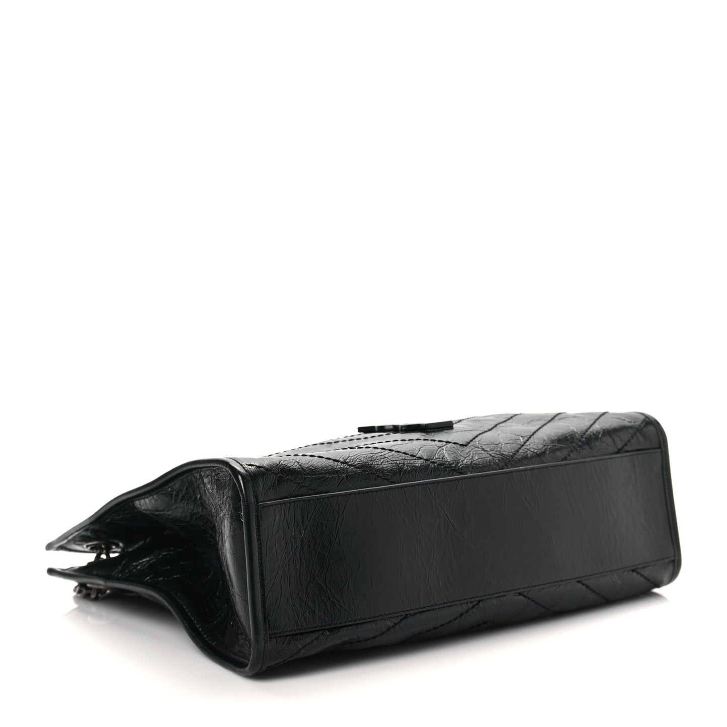 Crinkled Calfskin Matelasse Monogram Medium Niki Shopper Tote Black