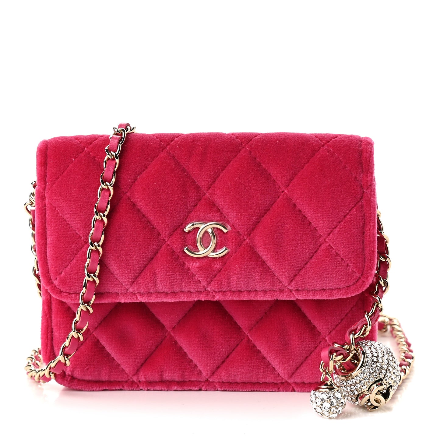 Velvet Quilted Pearl Crush Flap With Chain Pink