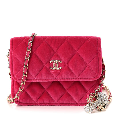 Chanel Velvet Quilted Pearl Crush Flap With Chain Pink 1 of 9