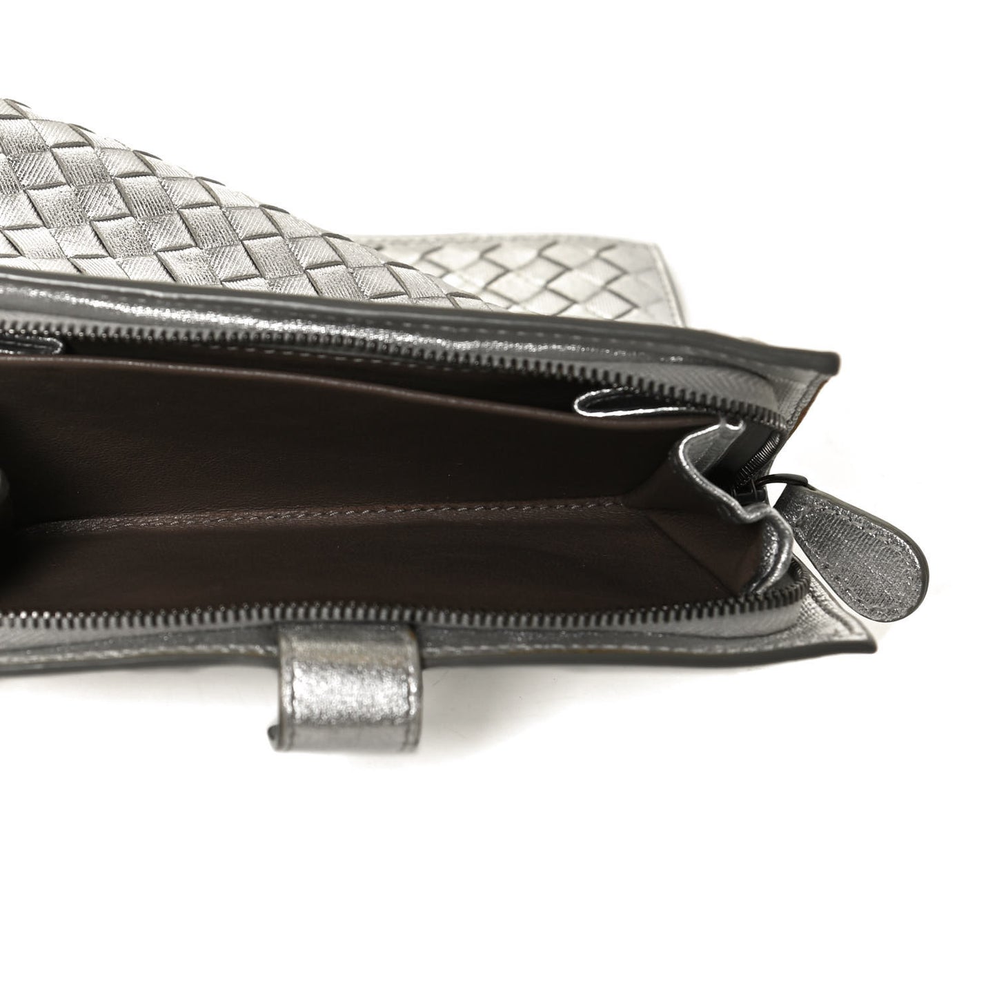 Metallic Grosgrain Intrecciato Continental Wallet Silver
