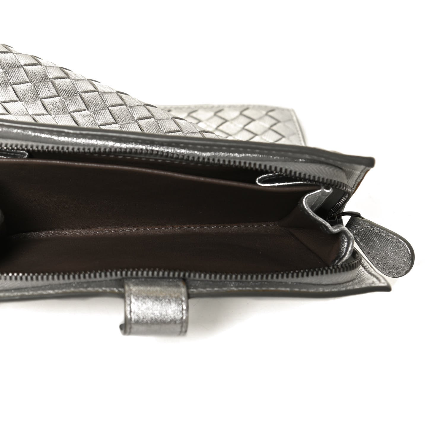Bottega Veneta Metallic Grosgrain Intrecciato Continental Wallet Silver 6 of 12