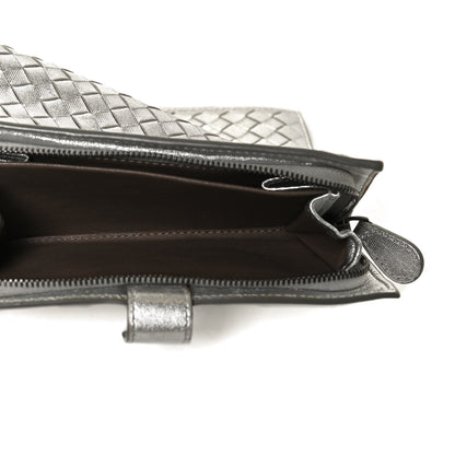 Bottega Veneta Metallic Grosgrain Intrecciato Continental Wallet Silver 6 of 12