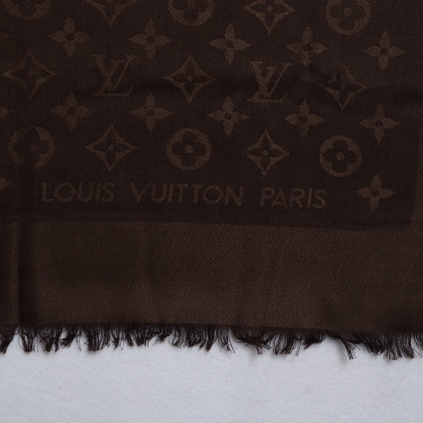 Silk Wool Monogram Denim Shawl Chocolate