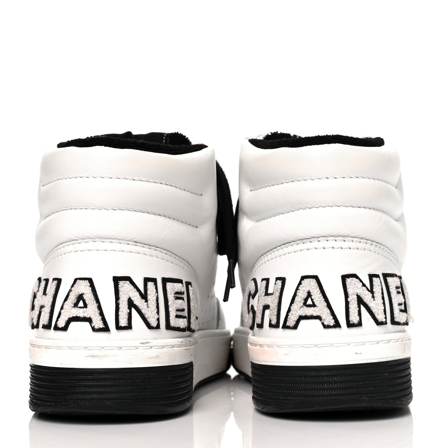 Calfskin Womens Logo High Top Sneakers 39.5 Black White