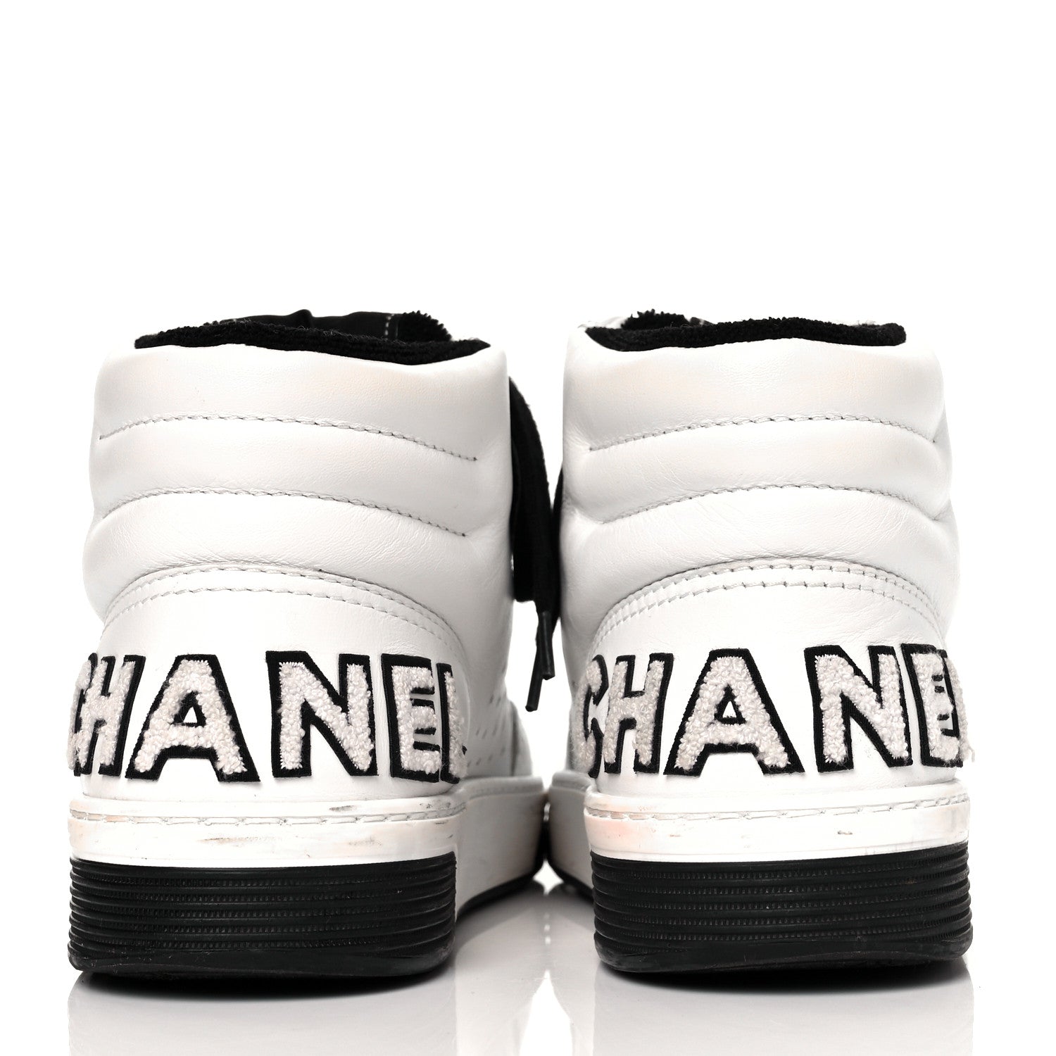 Chanel Calfskin Womens Logo High Top Sneakers 39.5 Black White 5 of 10