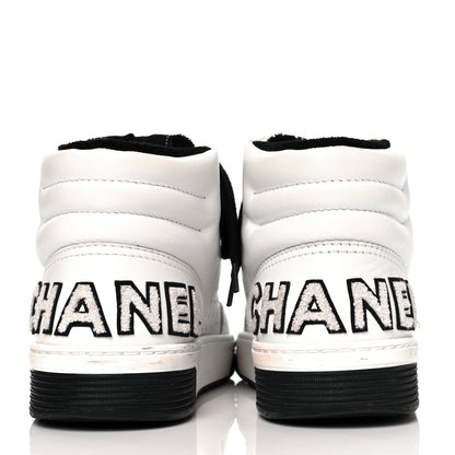 Chanel Calfskin Womens Logo High Top Sneakers 39.5 Black White 5 of 10