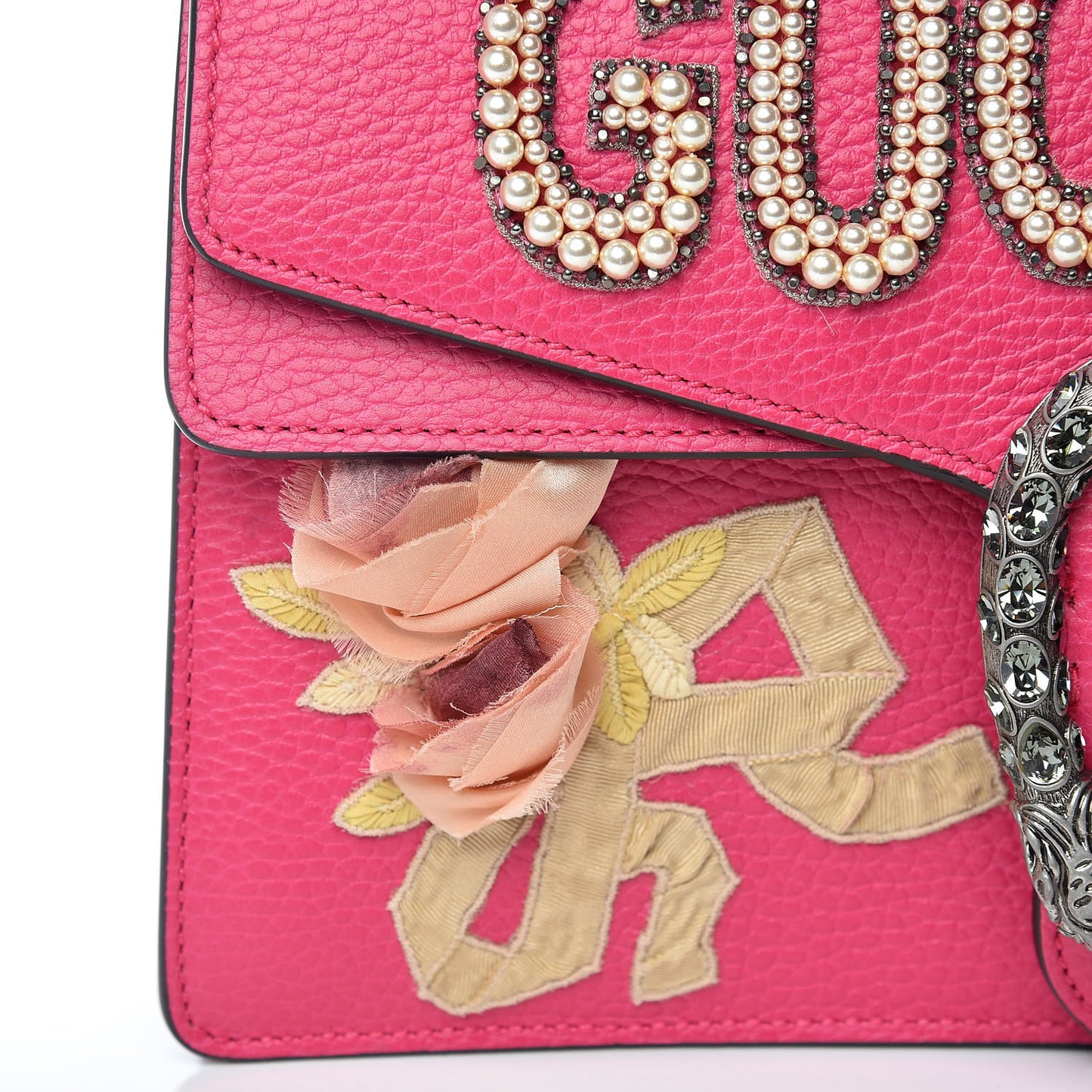 Pebbled Calfskin Embellished Guccify Small Dionysus Shoulder Bag Rosa