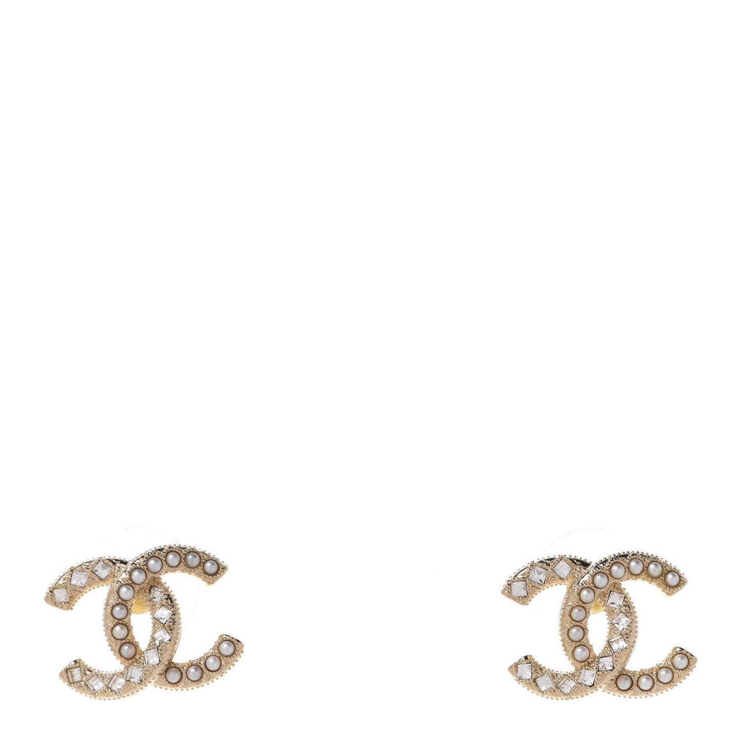 Pearl Crystal CC Earrings Gold