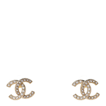 Chanel Pearl Crystal CC Earrings Gold 1 of 5