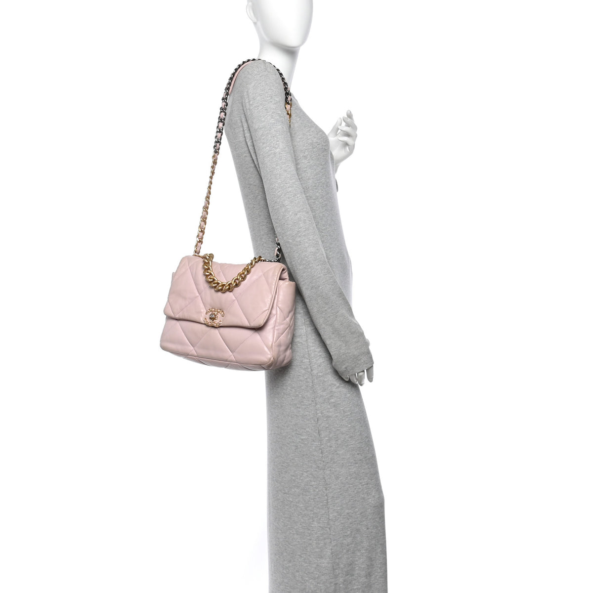 Lambskin Quilted Large Chanel 19 Flap Light Pink