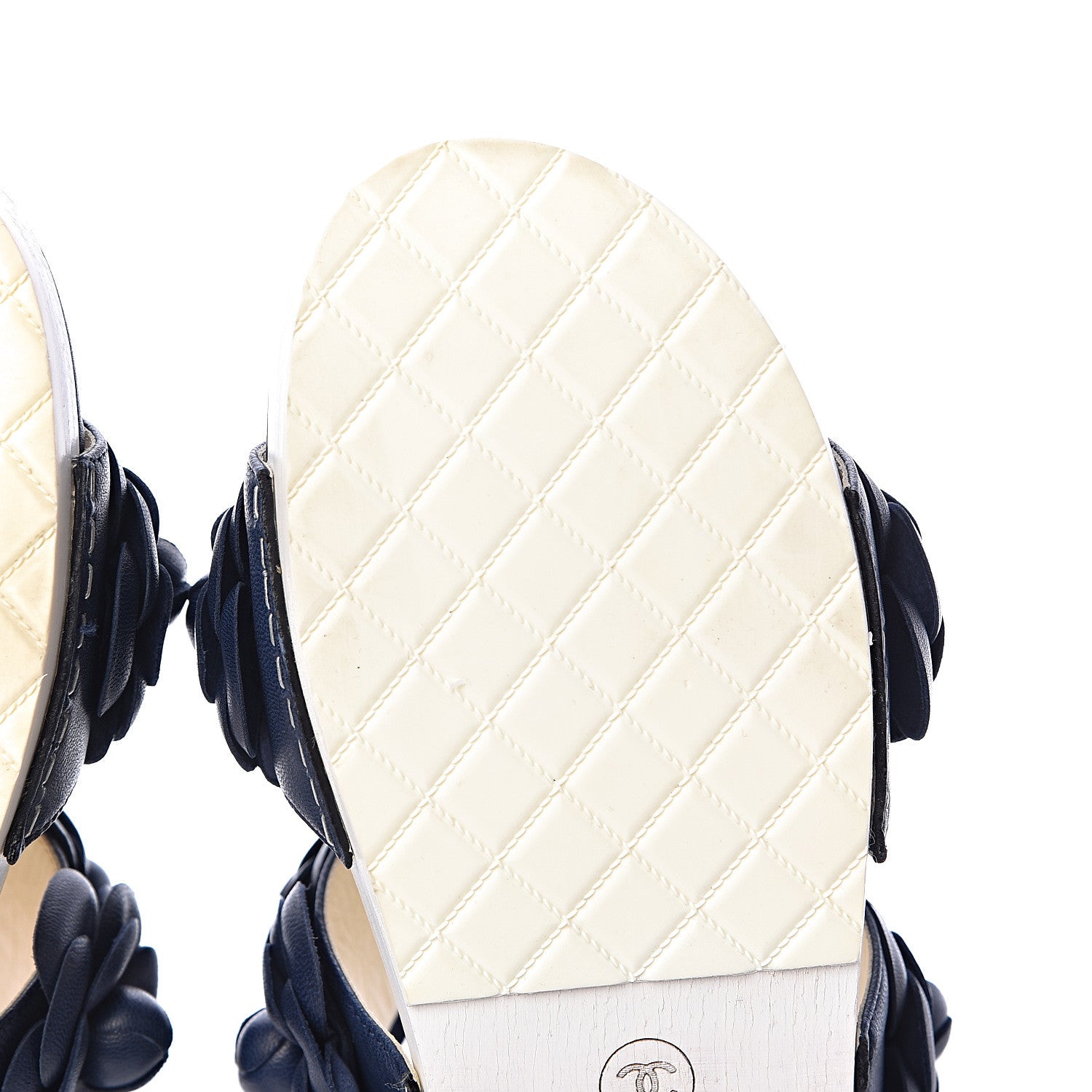Chanel Lambskin Camellia Sandals 37 Navy Blue 13 of 15