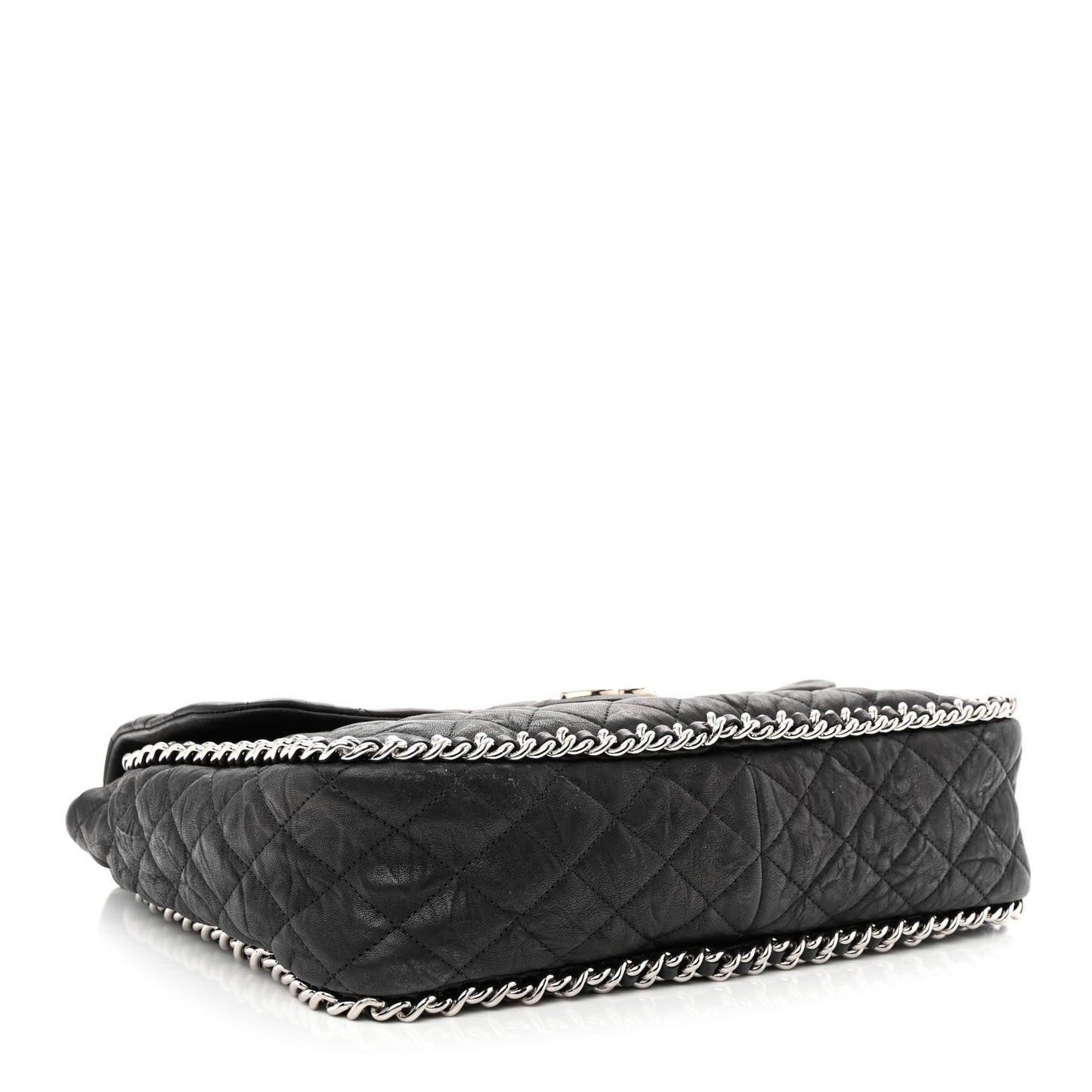 Washed Lambskin Quilted Maxi Chain Around Flap Black