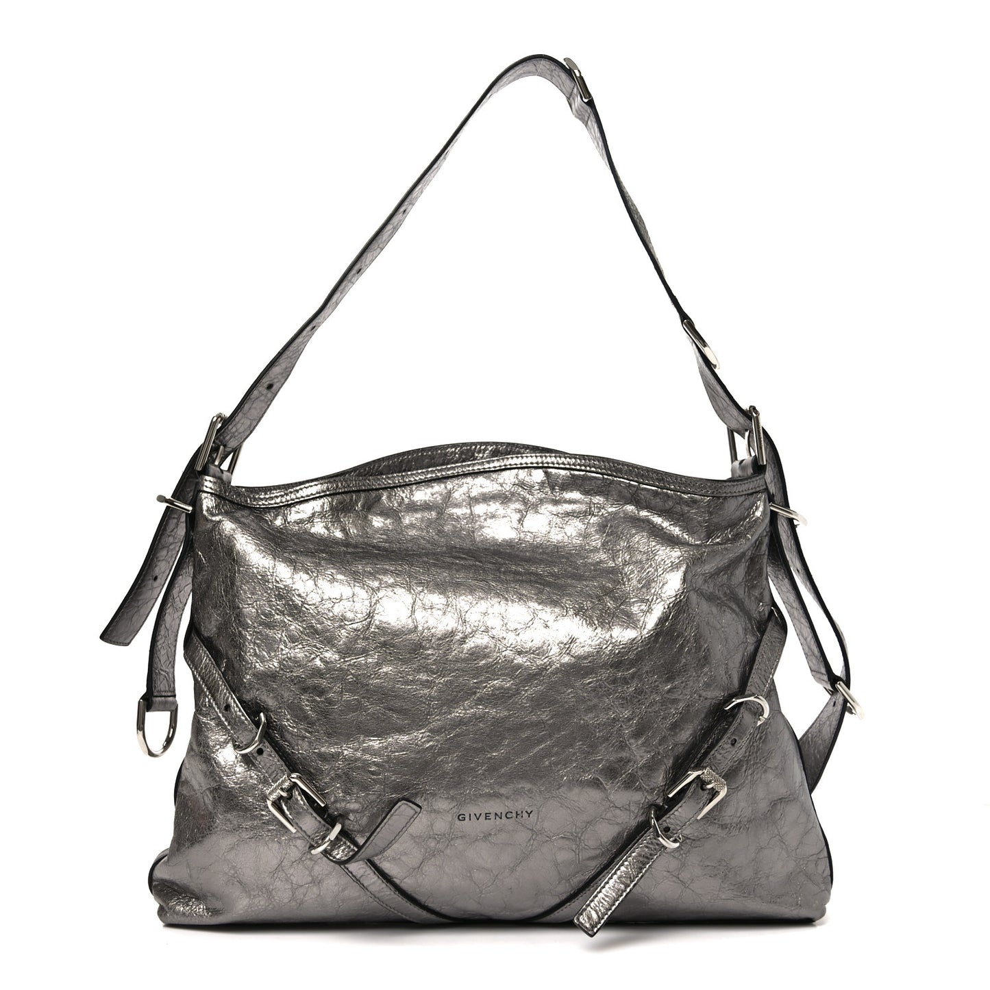 Metallic Calfskin Medium Voyou Bag Silver