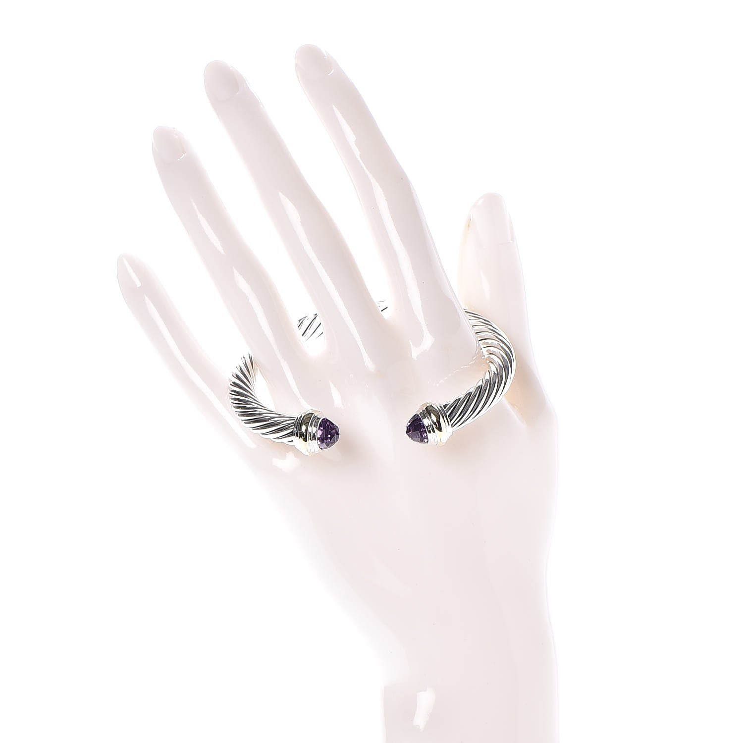 David Yurman Sterling Silver 14K Yellow Gold Amethyst 7mm Cable Classics Bracelet 2 of 5