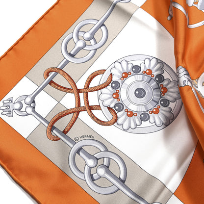 Hermes Silk Cliquetis Scarf 90 Orange Gris White 4 of 4