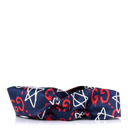 Gucci Silk GucciGhost Stars Print Duchesse Headband Sapphire Red 1 of 8