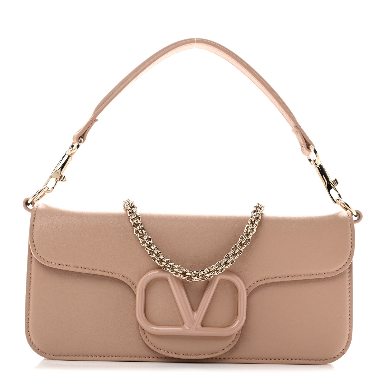 Valentino Garavani Calfskin Enamel Vlogo Loco Shoulder Bag Rose Cannelle 1 of 14