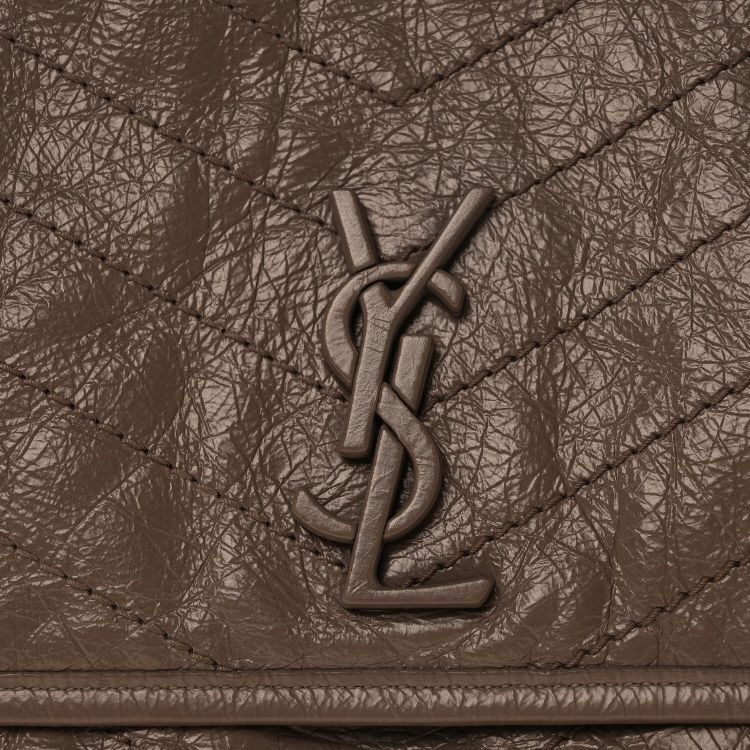 Saint Laurent Crinkled Calfskin Matelasse Monogram Large Niki Chain Satchel Fog 8 of 10
