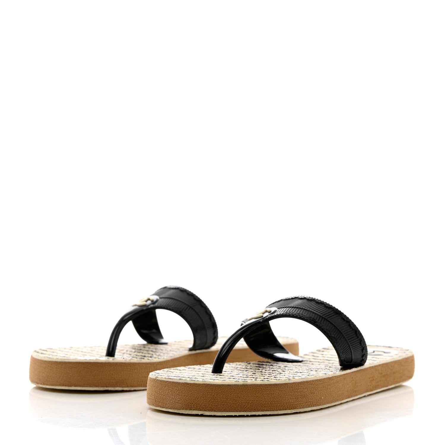 Chanel Rubber Striped Thong Sandals 37 Black White 3 of 9
