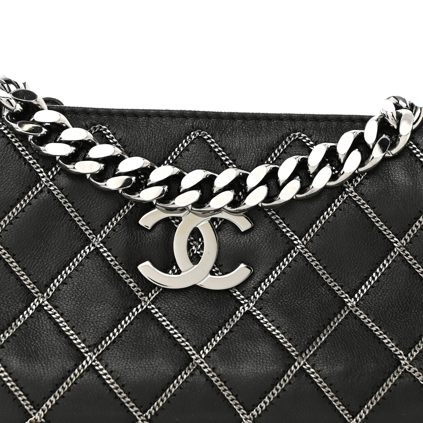 Calfskin Chain Stitch Clutch Black