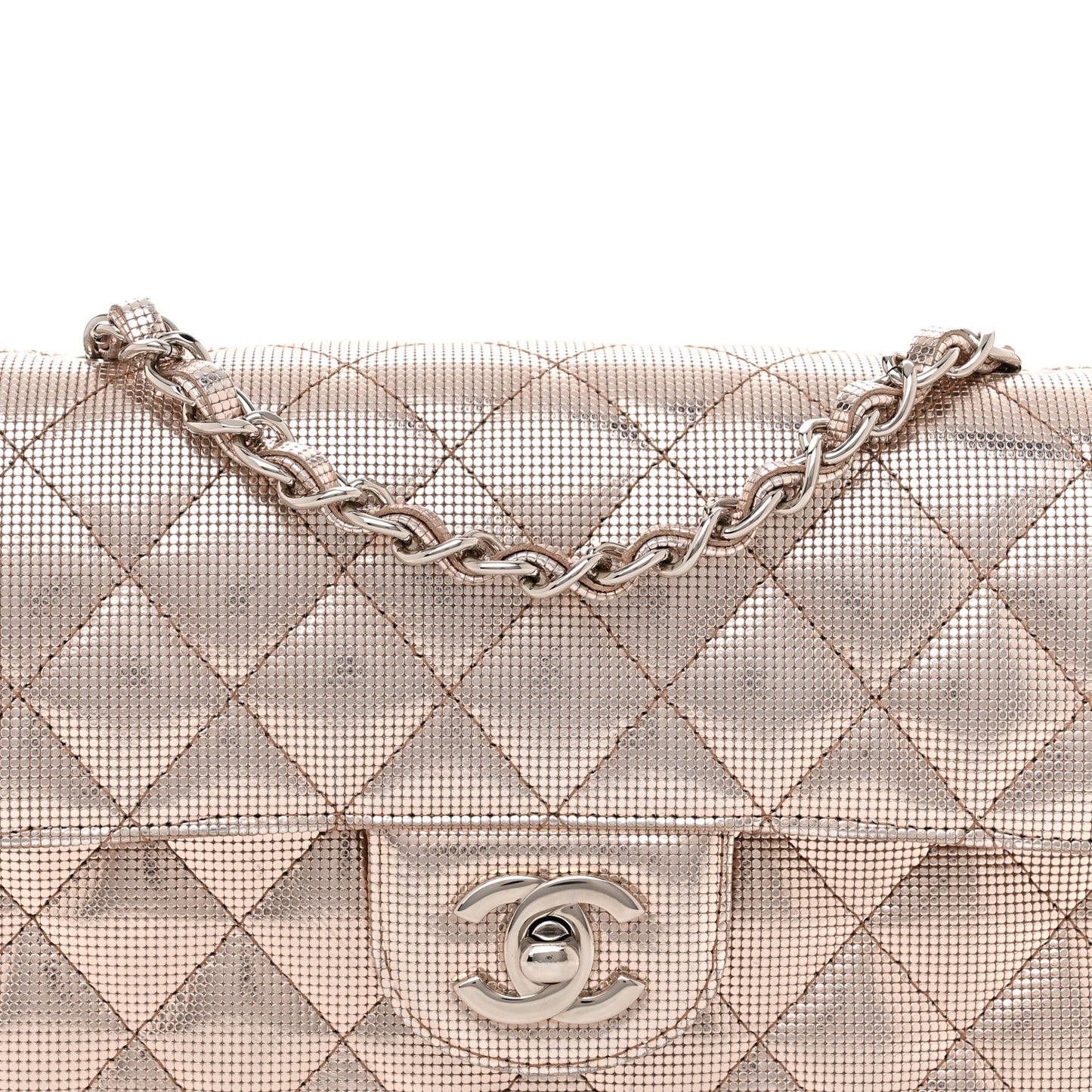 Metallic Calfskin Quilted Pixel Effect Mini Rectangular Flap Pink Gold