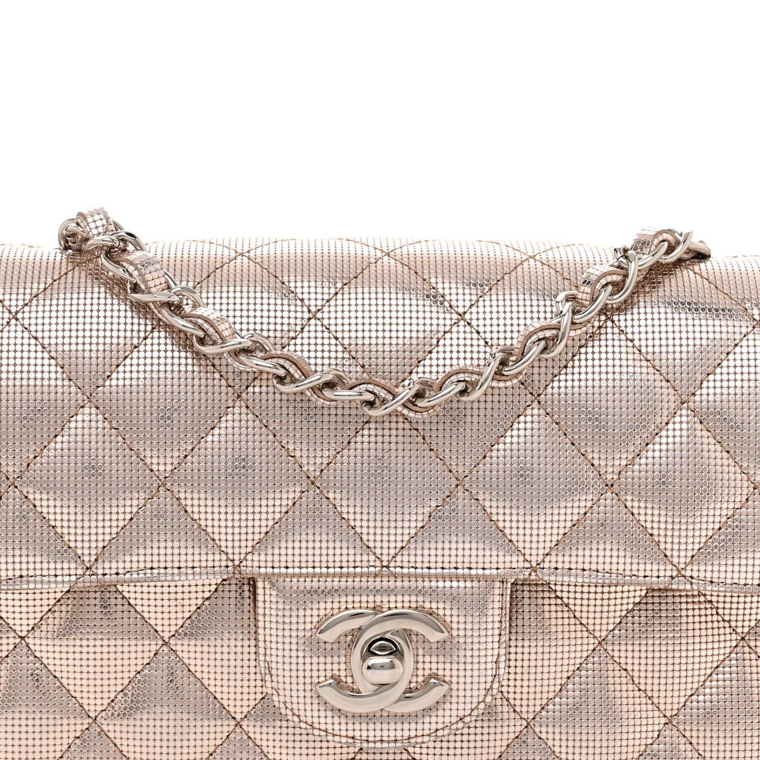 Chanel Metallic Calfskin Quilted Pixel Effect Mini Rectangular Flap Pink Gold 8 of 11