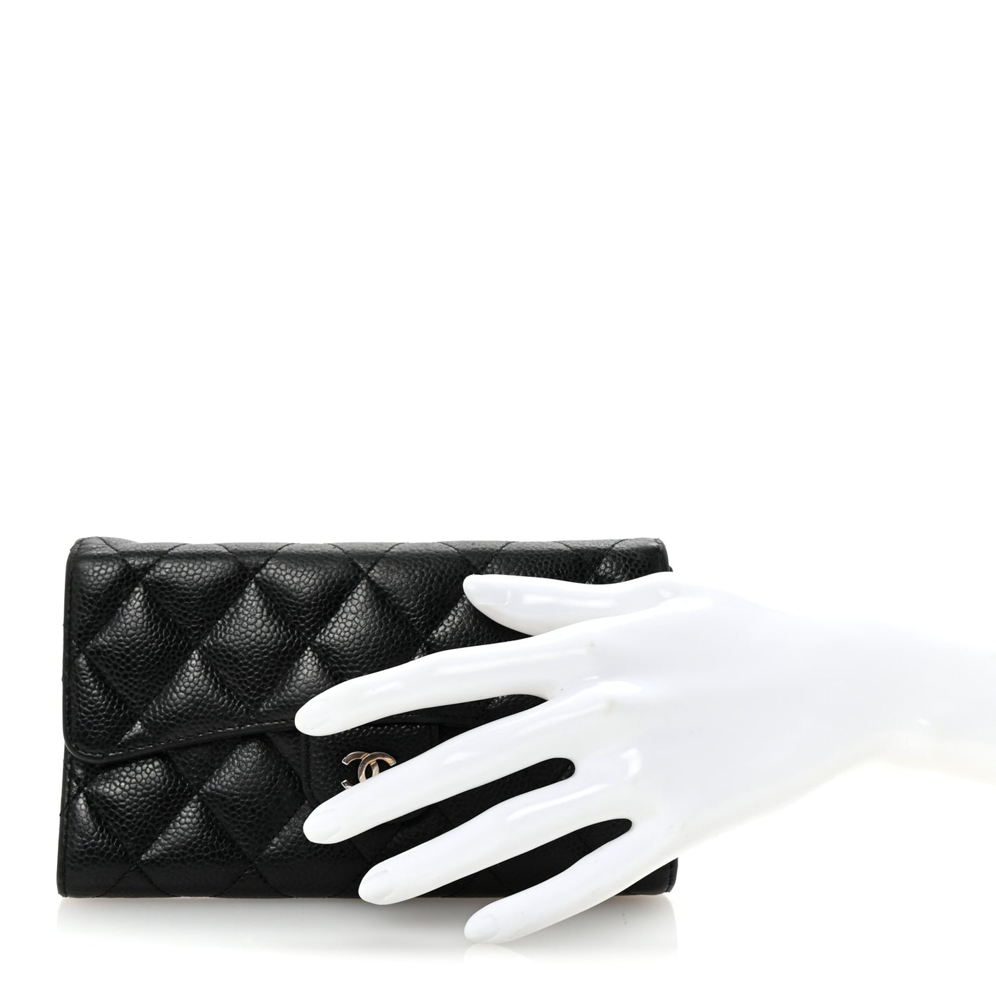 Caviar Quilted Long Flap Wallet Black