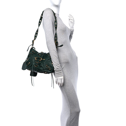 Balenciaga Extra Supple Calfskin Monochrome Crocodile Embossed Medium Le Cagole Shoulder Bag Forest Green 2 of 13